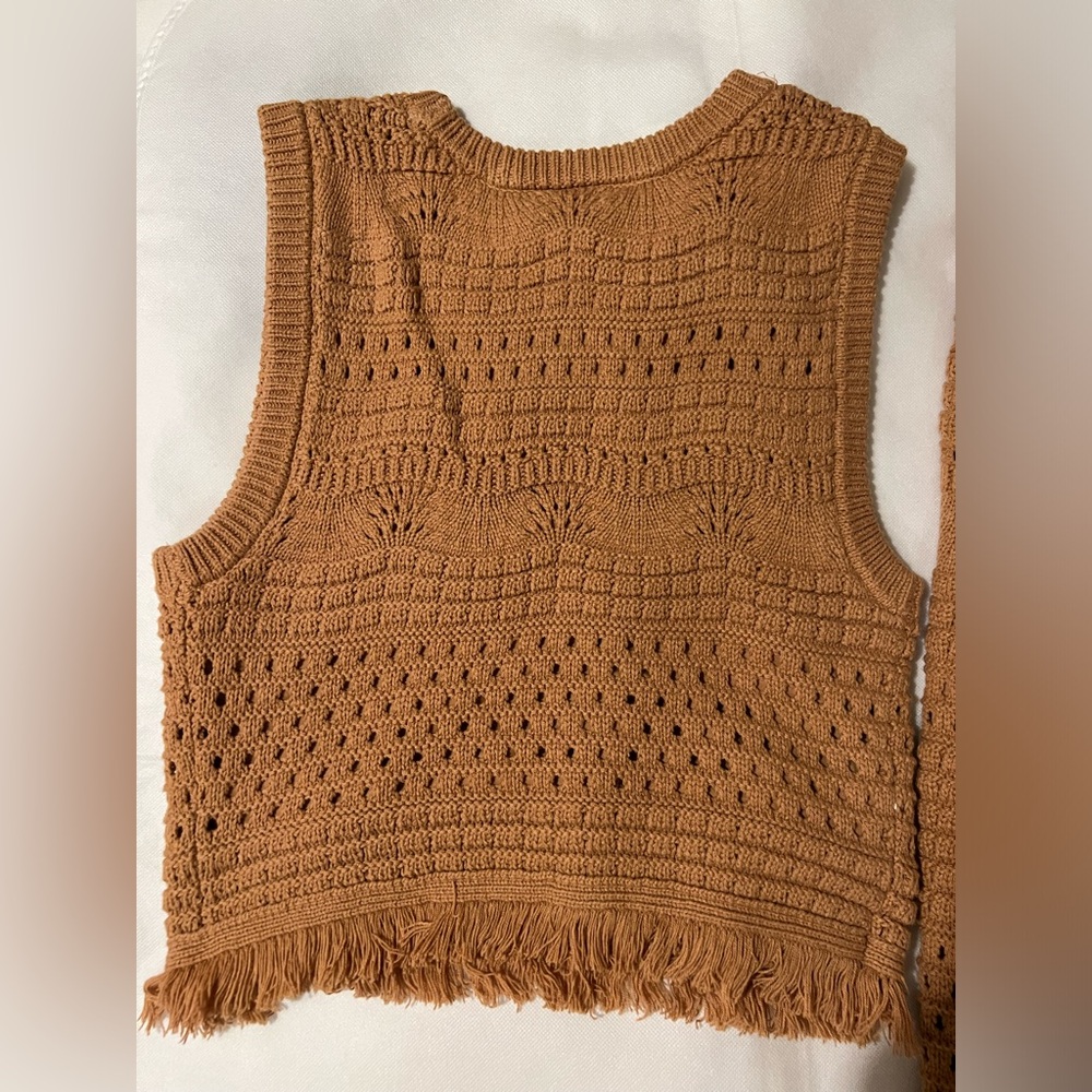 House of Harlow 1960 Crocheted Midi Skirt & Tank Set in Camel - Picture 12 of 15